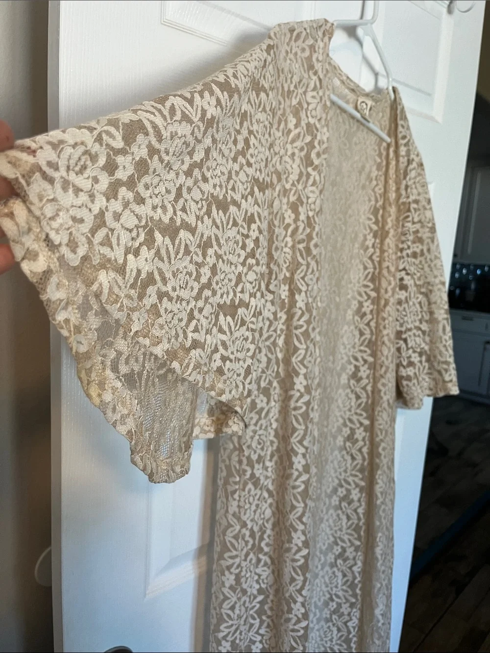 Beige Lace Duster Cover-Up — Lightweight Layering